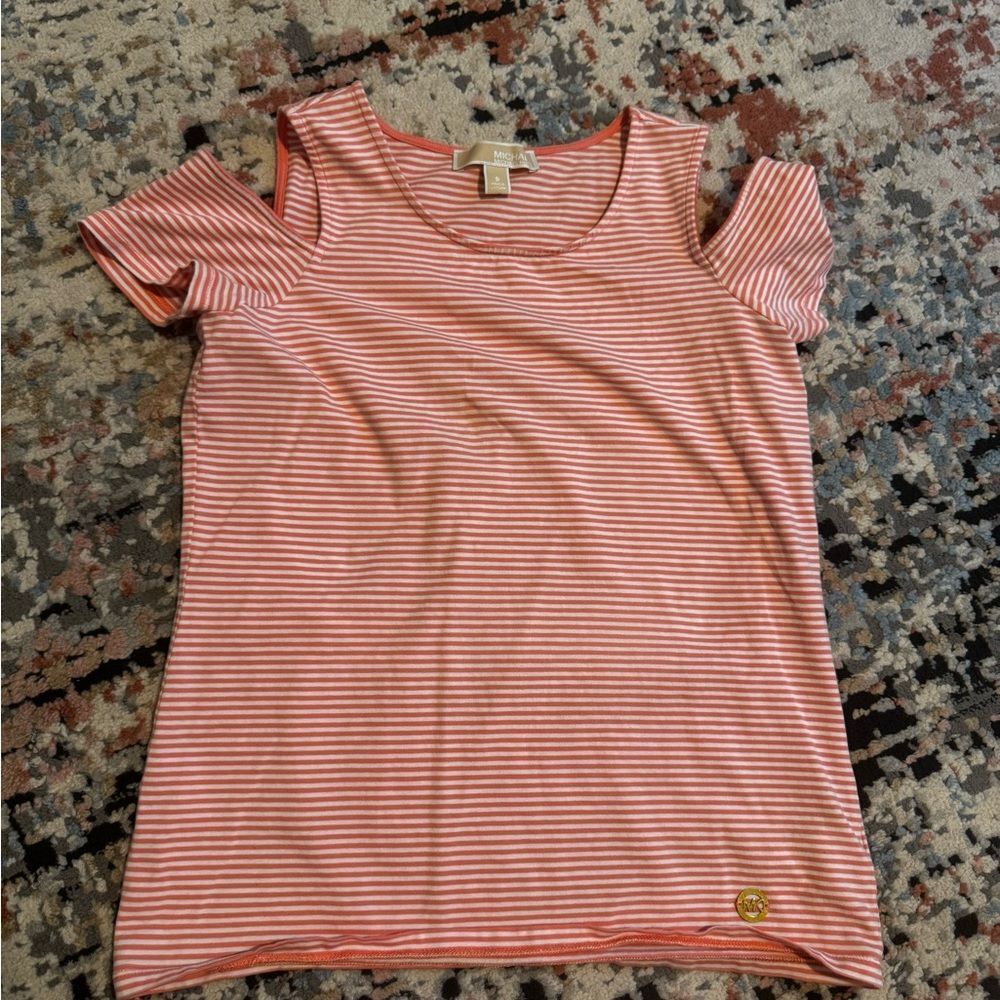 Michael Kors Coral and White Striped Top